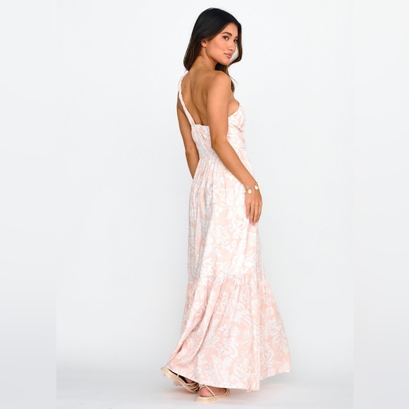 NWT Selfie Leslie Kamali Floral One-Shoulder Keyhole Maxi Dress in Beige size S - Picture 4 of 14